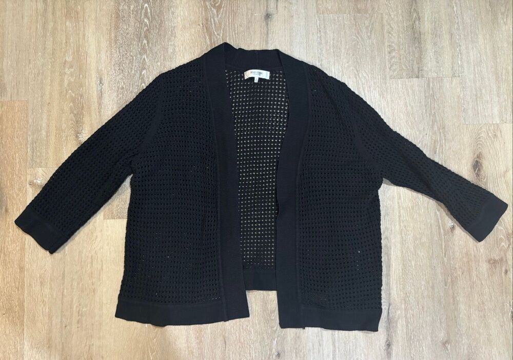 Jones studio open knit cardigan black sweater 1X